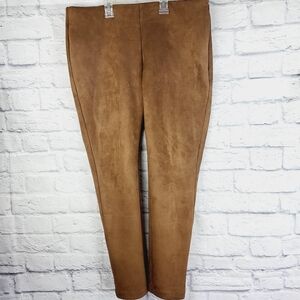 Chaps Pants Women's L Brown Suede Side Zip Stretch Tapered Leg Mid-Rise